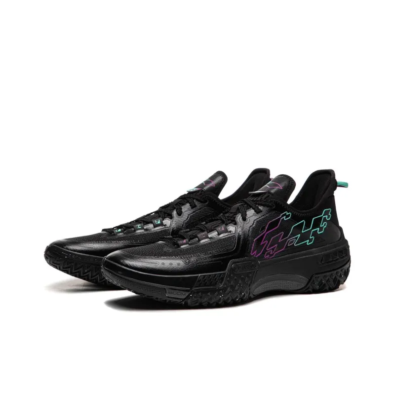 LiNing Shudder Cushioning Anti Slip Wear Resistant Breathable Lightweight Rebound Low Top Basketball Shoes Men's Black-2