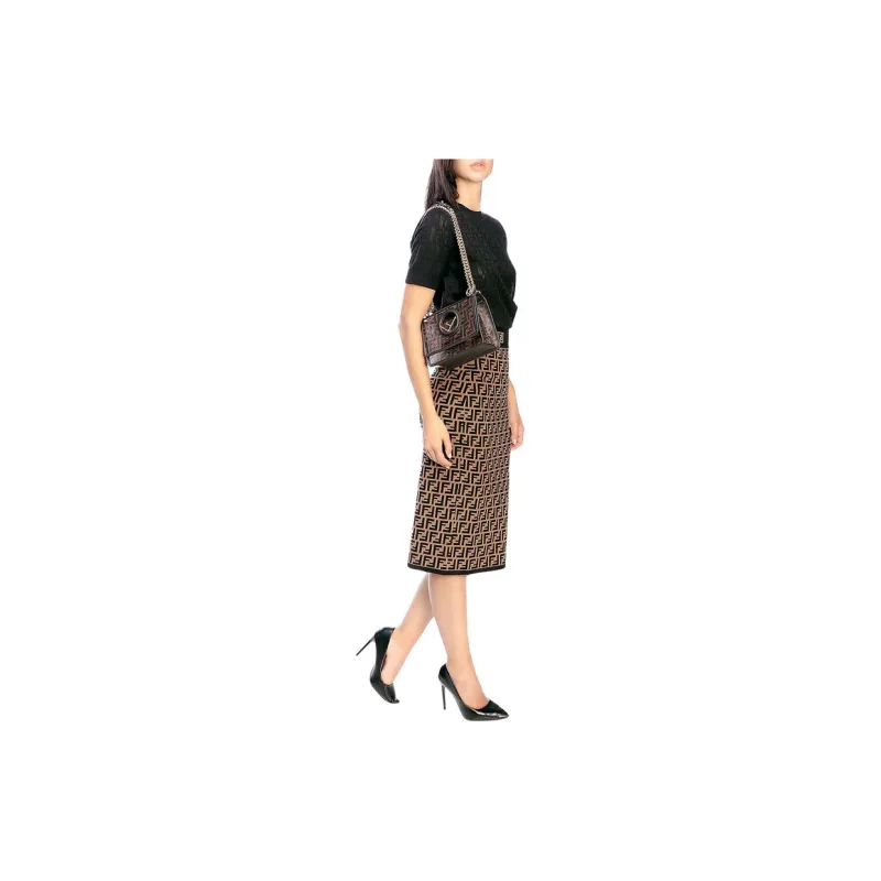 FENDI Kan I Tech Mesh Material Patchwork Leather One Shoulder Handbag Crossbody Bag Mini Women's Brown-5