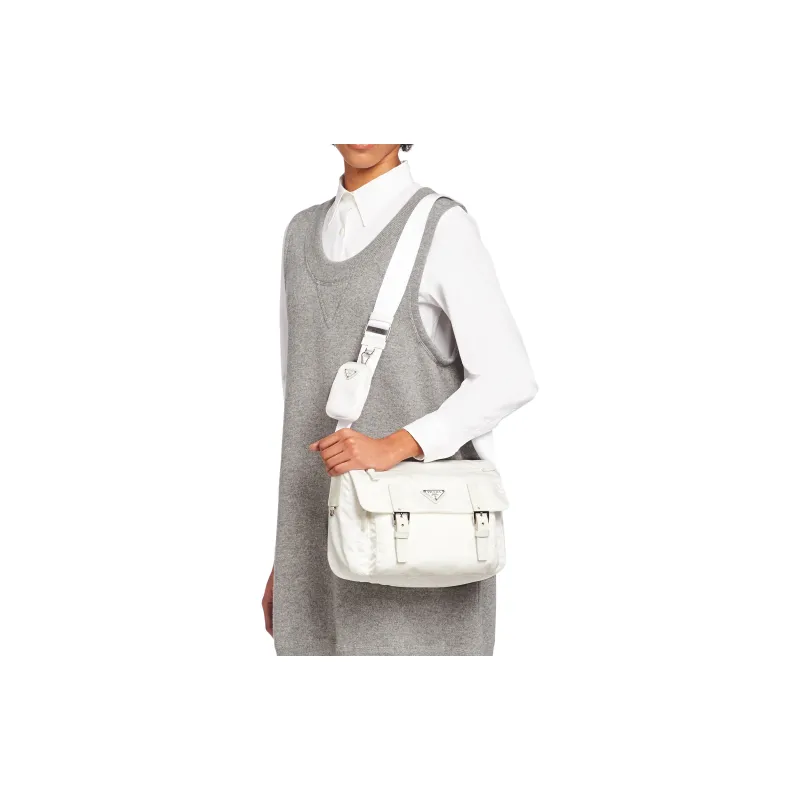 PRADA Re-Edition Recycled Nylon Patchwork 2-in-1 Messenger Bag Shoulder Bag Crossbody Bag Medium Size Unisex White-3