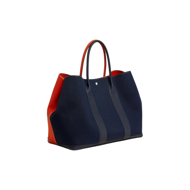 HERMES Garden Party Canvas With Negonda Calfskin Canvas Bag, Handbag Women's Orange-2