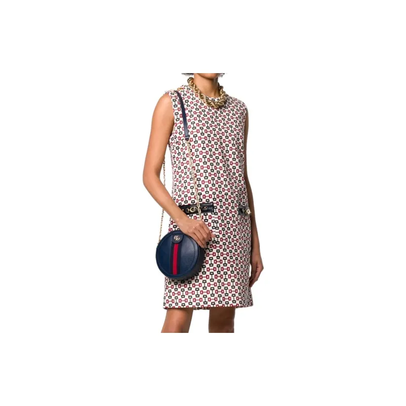 GUCCI Leather Round Bag Chain Crossbody Bag Shoulder Bag Mini Women's Dark Blue-8