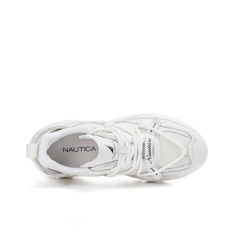 NAUTICA Slip Resistant, Abrasion Resistant, Breathable, Height Increasing Low Top Chunky Sneakers Men's White-4