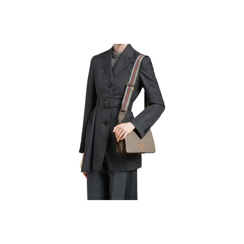 PRADA PRADA Luggage Collection Leather Shoulder Bag Crossbody Bag Women's Clay Gray-4