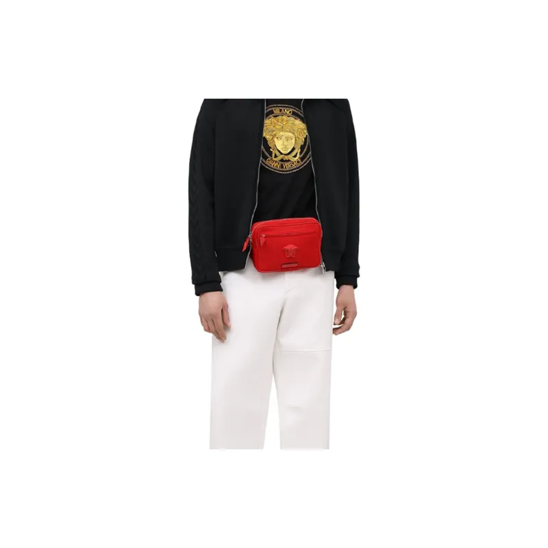 VERSACE La Medusa Fabric With Cow Leather Fanny Pack Men's Red-3
