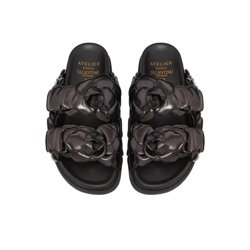 Valentino Atelier Slide Slippers Women's Black-3