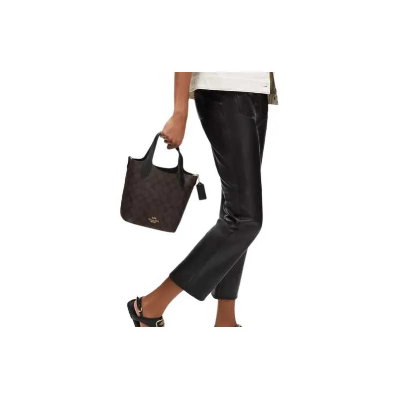 COACH Hanna Iconic Coated Canvas With Smooth Leather Crossbody Bag, Shoulder Bag Trumpets Women's Gold & Brown Black-4