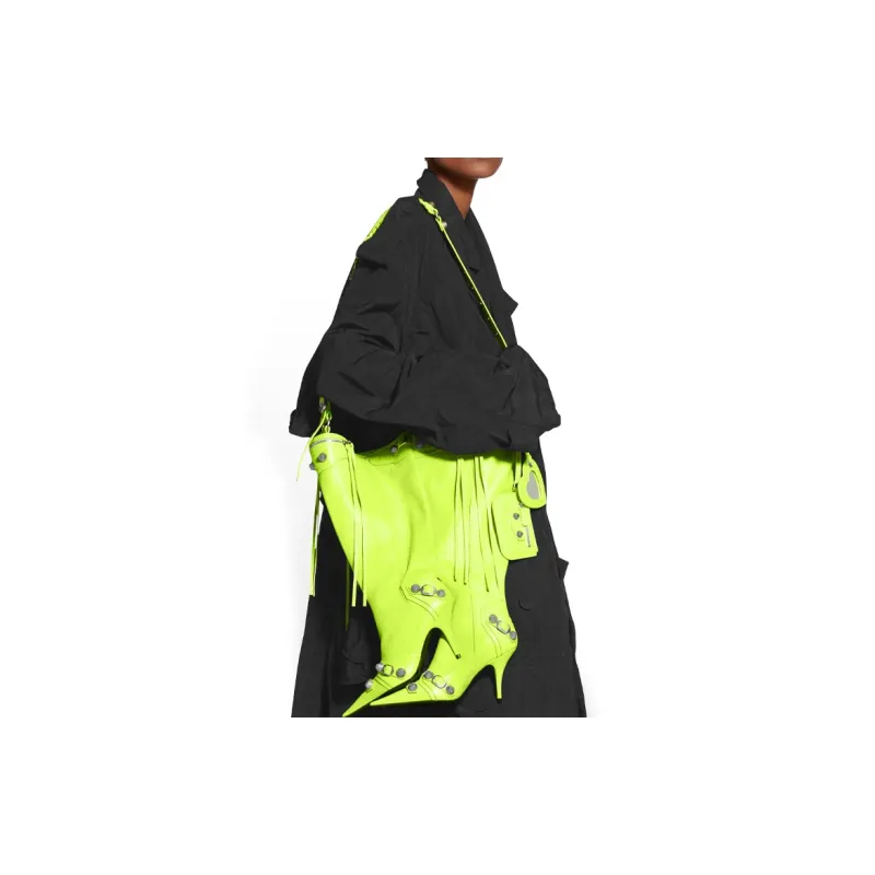 Balenciaga Le Cagole Sheepskin High Heels Style Crossbody Handbag Regular Women's Neon Yellow-6