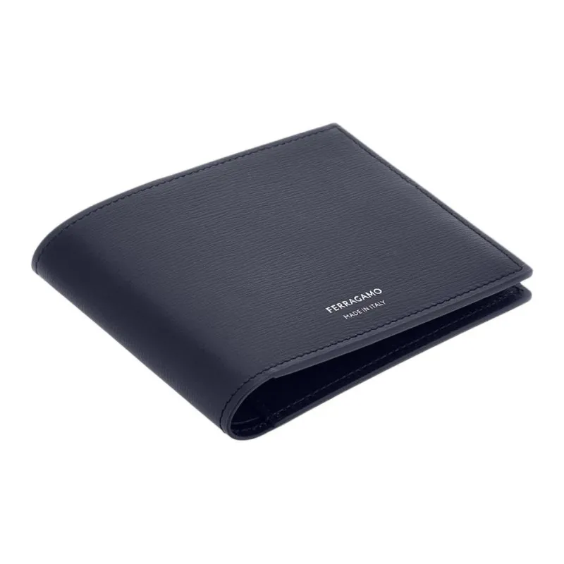 FERRAGAMO Calfskin Wallet Men's Midnight Blue & Black-3
