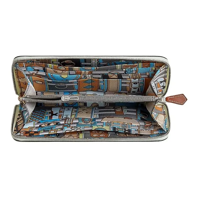 HERMES Silk'In Epsom Leather, And Barenia Calfskin Wallet Women's Sis Green & Meyer Gray & Paradise Blue-1