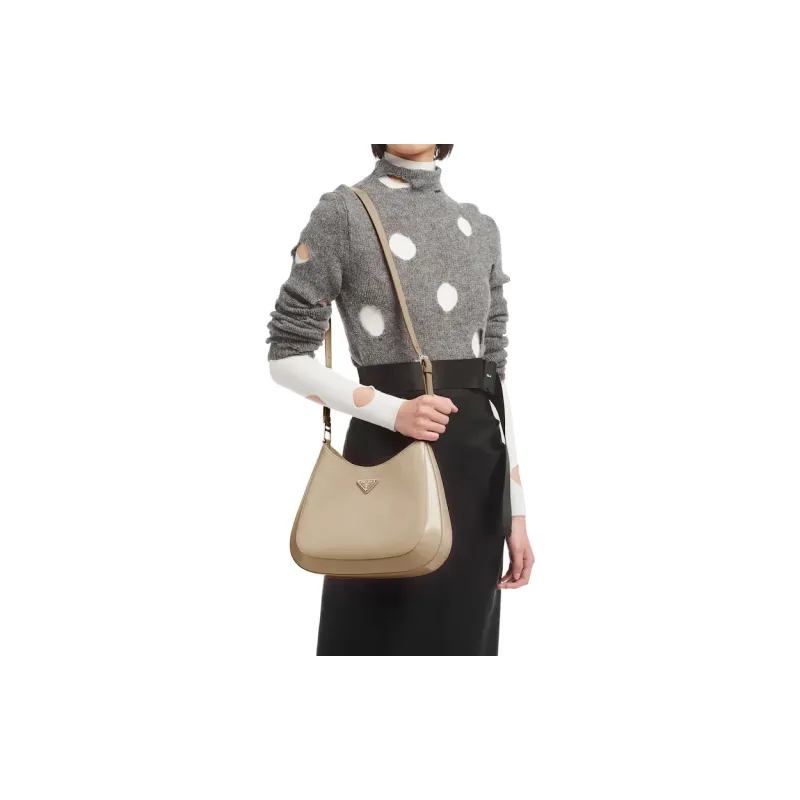 PRADA Cleo Brushed Leather Shoulder Bag Crossbody Bag Women's Desert Beige-3