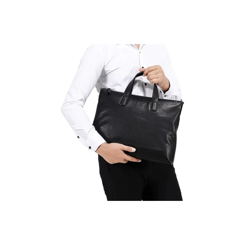 PULUWIRR Cow Leather Briefcase Regular Unisex Black-5