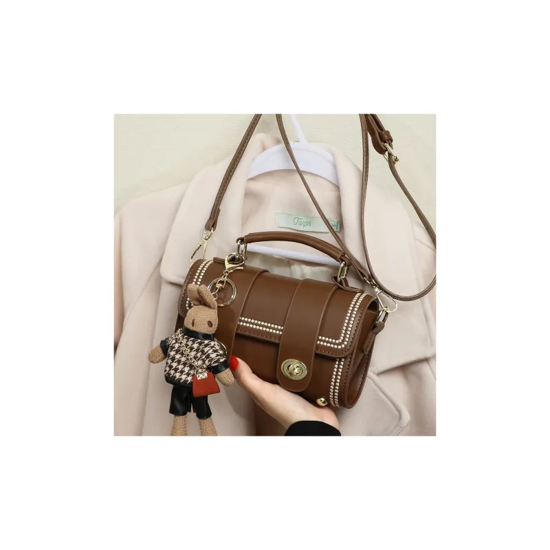 PT'SON Cow Leather With Synthetic Leather Shoulder Bag, Handbag Women's Brown-4