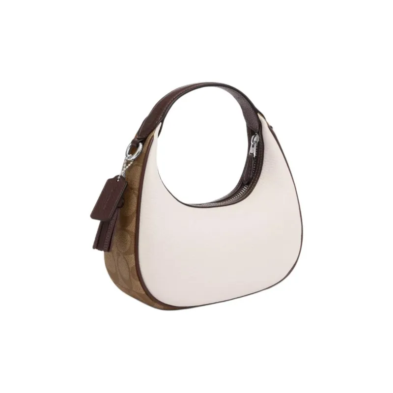 COACH Pebbled Leather With Canvas Shoulder Bag, Crossbody Bag, Handbag Mini Women's Chalk Multicolor-1