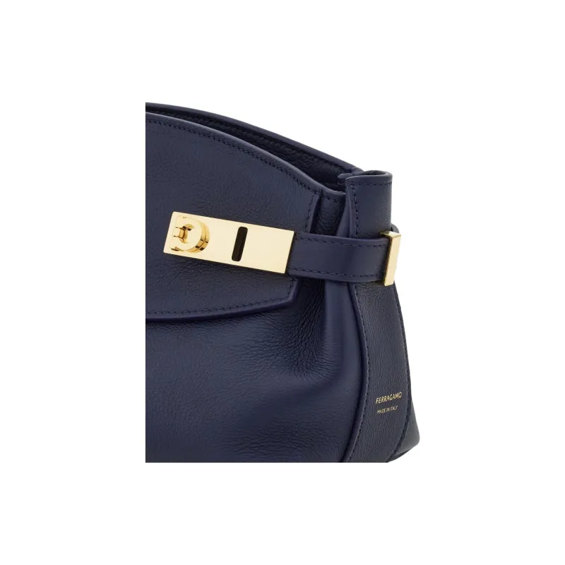 FERRAGAMO Calfskin Shoulder Bag Crossbody Bag Women's Midnight Blue-4