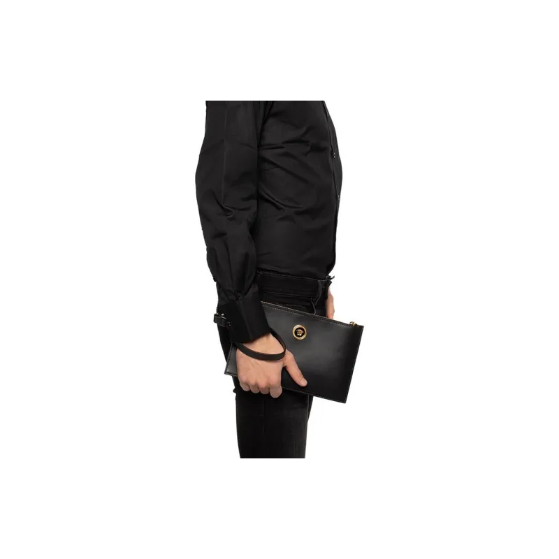 VERSACE Leather Coin Purse Commute Clutch Trumpets Men's Black-6