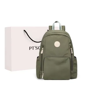 PT'SON Fabric Backpacks Large Size Unisex Ecru/Purple/Green