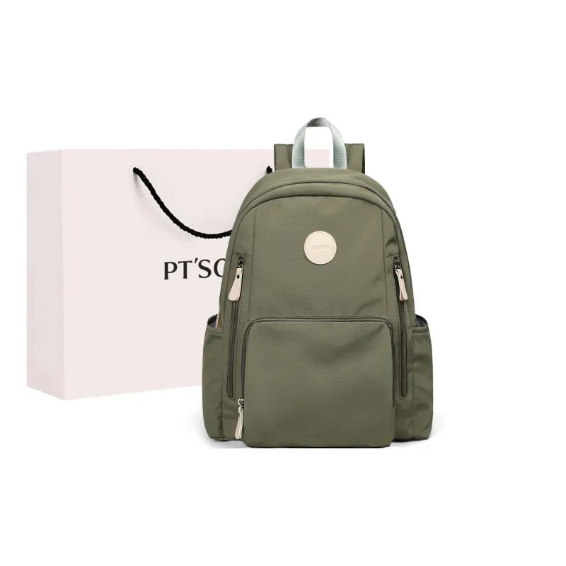 PT'SON Fabric Backpacks Large Size Unisex Ecru/Purple/Green-5