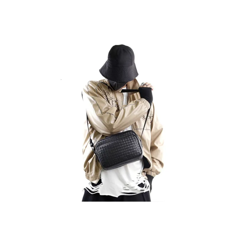 ALNI BITTON Synthetic Leather Small Square Bag Shoulder Bag Crossbody Bag Regular Men's Black/Black Woven-1
