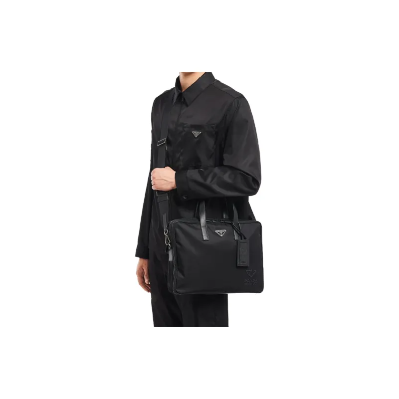 PRADA Recycled Nylon And Leather Briefcases Handbags Men's Black-4