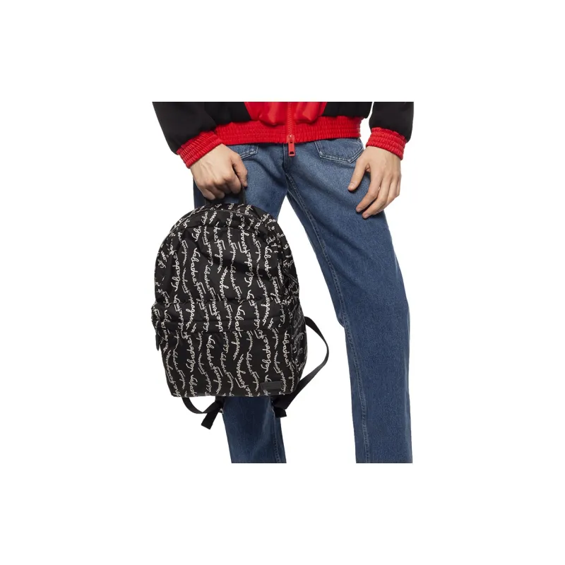 FERRAGAMO Nylon With Calfskin Backpack Men's Black-5