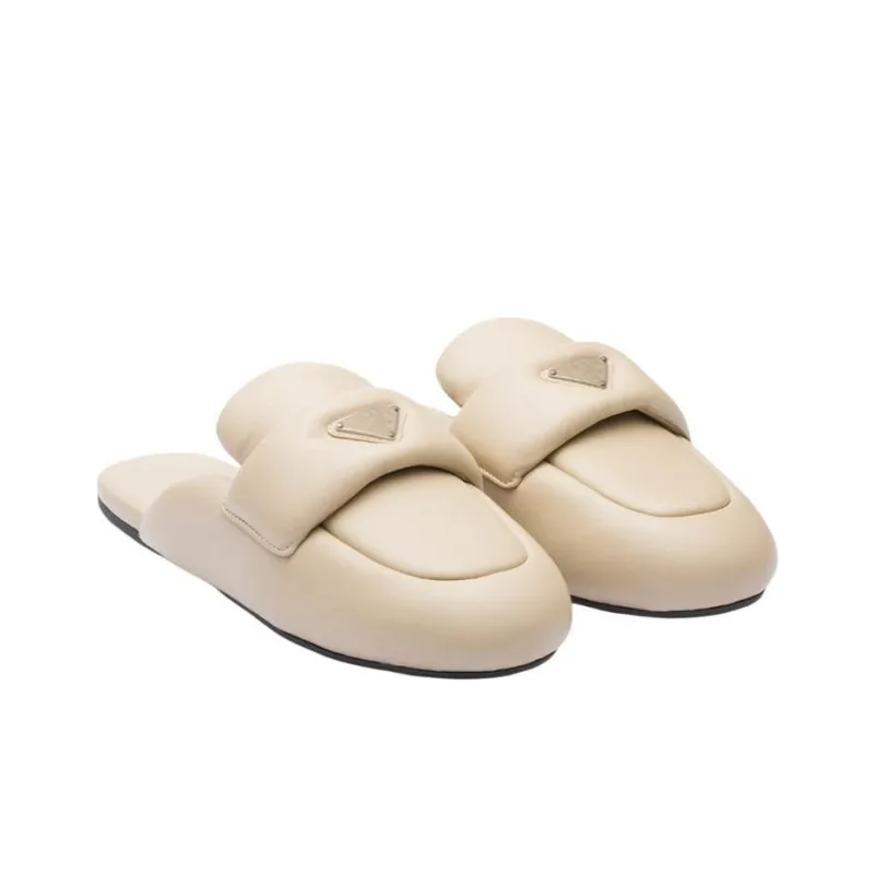 PRADA Soft Padded 5mm Sabots Desert Beige Leather Women's-3