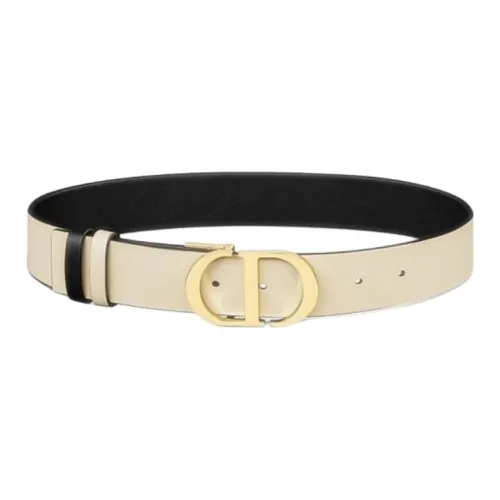DIOR Montaigne Logo Calfskin Leather Belts Women's Black/Beige Width  3.5cm