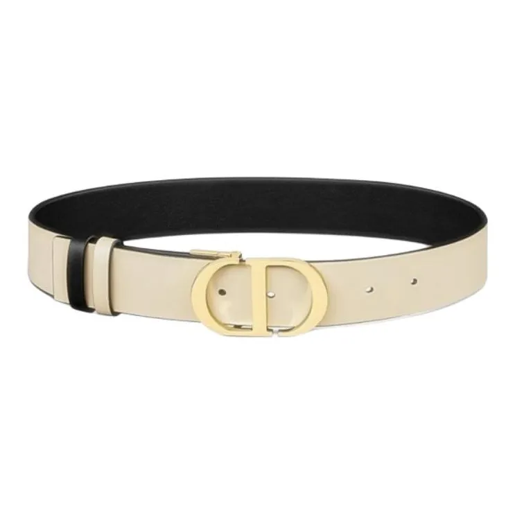 DIOR Montaigne Logo Calfskin Leather Belts Women's Black/Beige Width  3.5cm-0