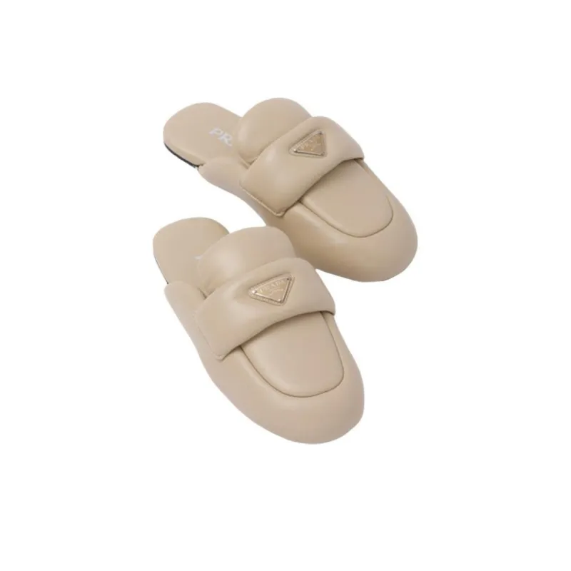 PRADA Soft Padded 5mm Sabots Desert Beige Leather Women's-2