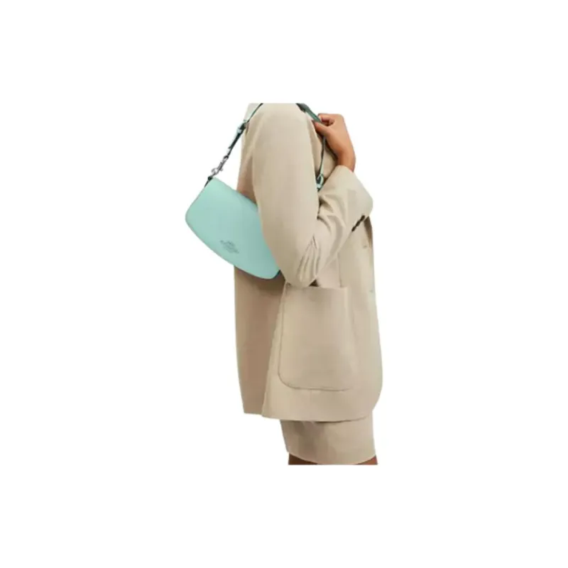 COACH Cow Leather Crossbody Bag, Shoulder Bag Women's Silver & Faded Blue-4