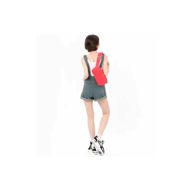 OTA Nylon Crossbody Bag, Shoulder Bag Medium Size Unisex Black/Red-3