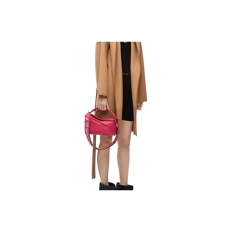 LOEWE Puzzle Edge Bag In Satin Calfskin Small Ruby Red Glaze-7