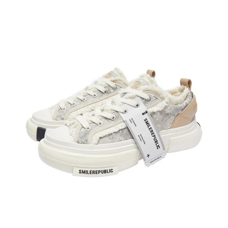 SMILEREPUBLIC INCEPTION PRINTED LACE Slip Resistant Height Increasing Low Top Canvas Shoes Unisex Light Gray-2
