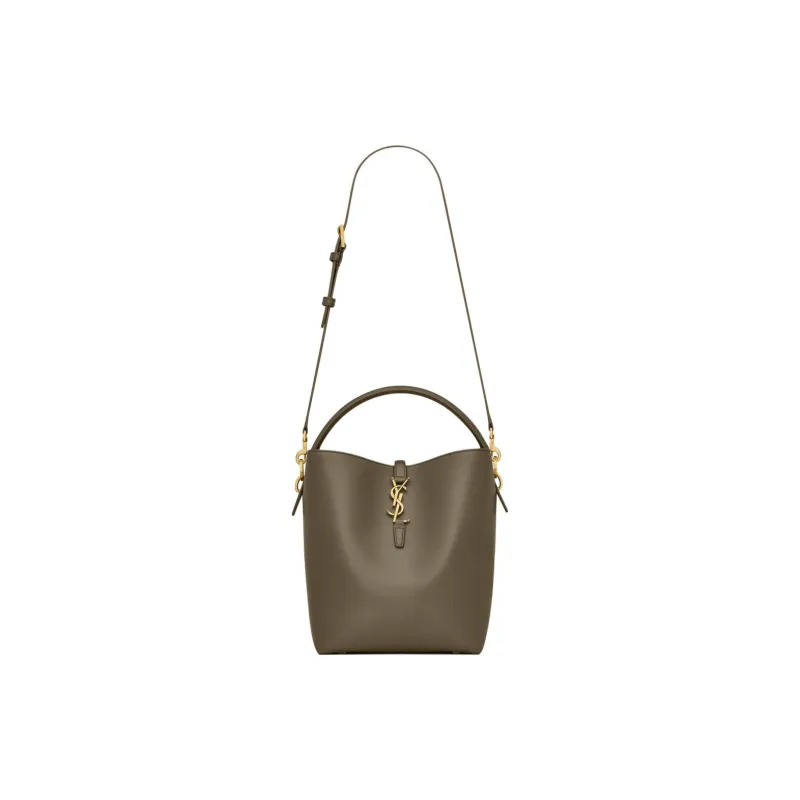 SAINT LAURENT Shiny Leather Bucket Bag, Portable Crossbody Bag, Shoulder Bag Women's Dark Musk-1