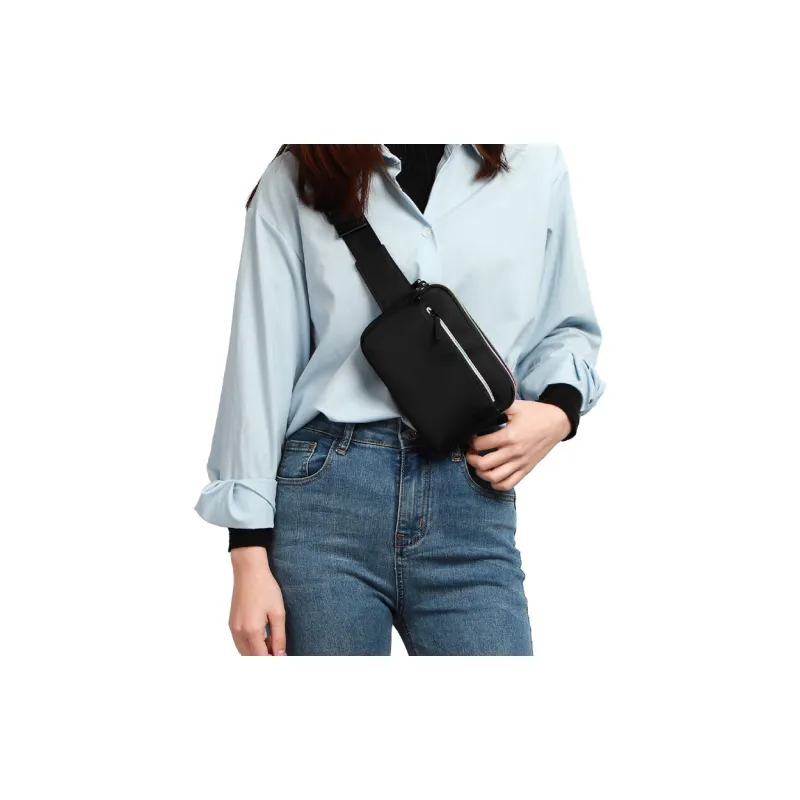 TINYAT Polyester Sling Bag Fanny Pack Small Size Unisex Black/Pink/Coffee-4
