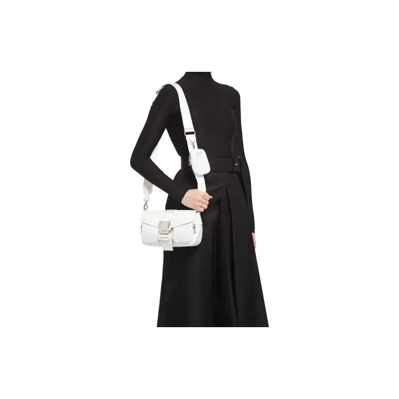 PRADA Nylon And Shiny Leather Shoulder Bag Women's White-3