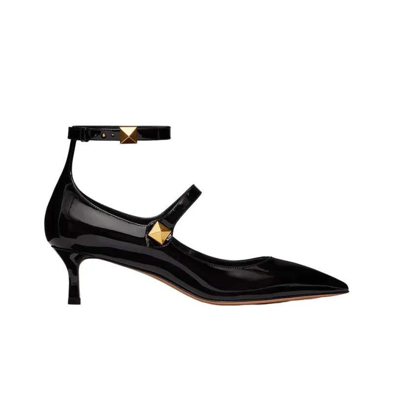Valentino TIPTOE Slim Heel Mid Low Heel Shoes Women's Black-1
