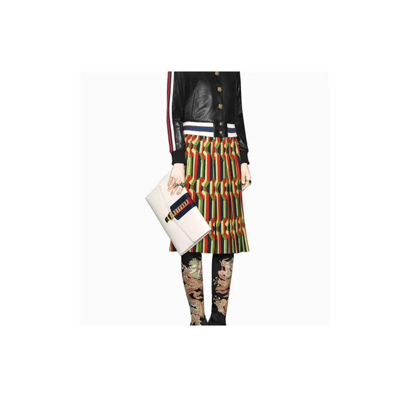 GUCCI Sylvie Leather Clutch Regular Women's White-7