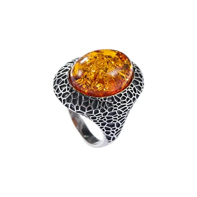 S&A S925 Silver Amber Fine Jade Rings Women's-0