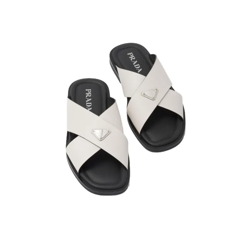 PRADA Saffiano Rubber Sole Quick Dry Slide Slippers Men's White-3