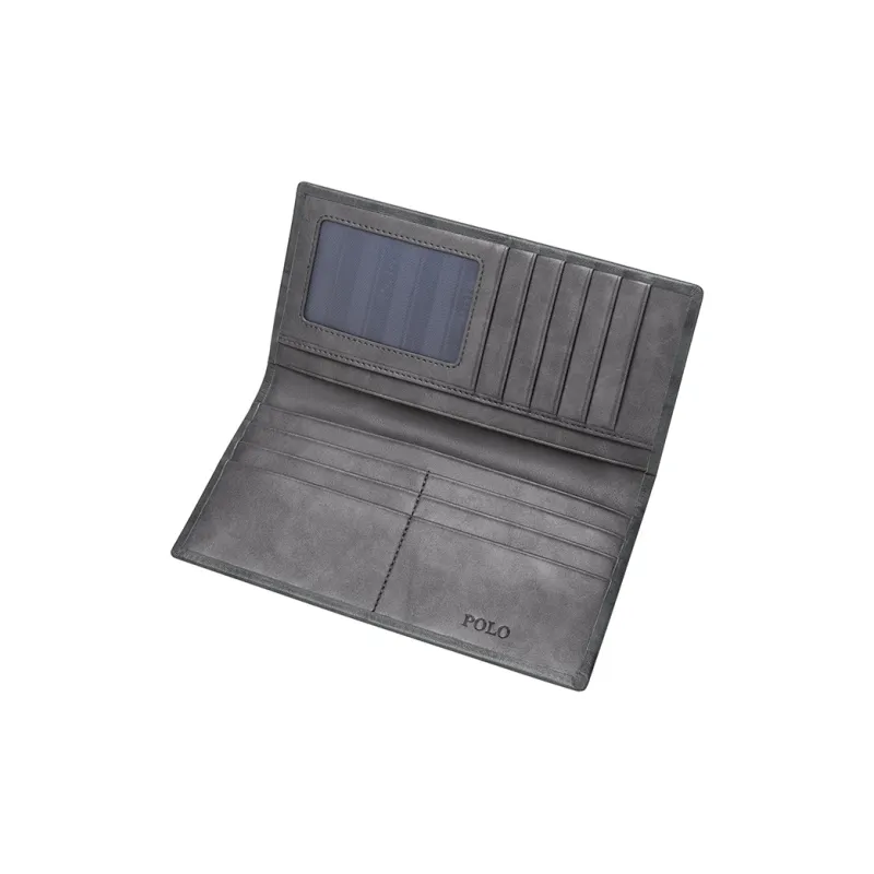 POLO Cow Leather Men's Wallet Medium Size Men's Gray Green-2