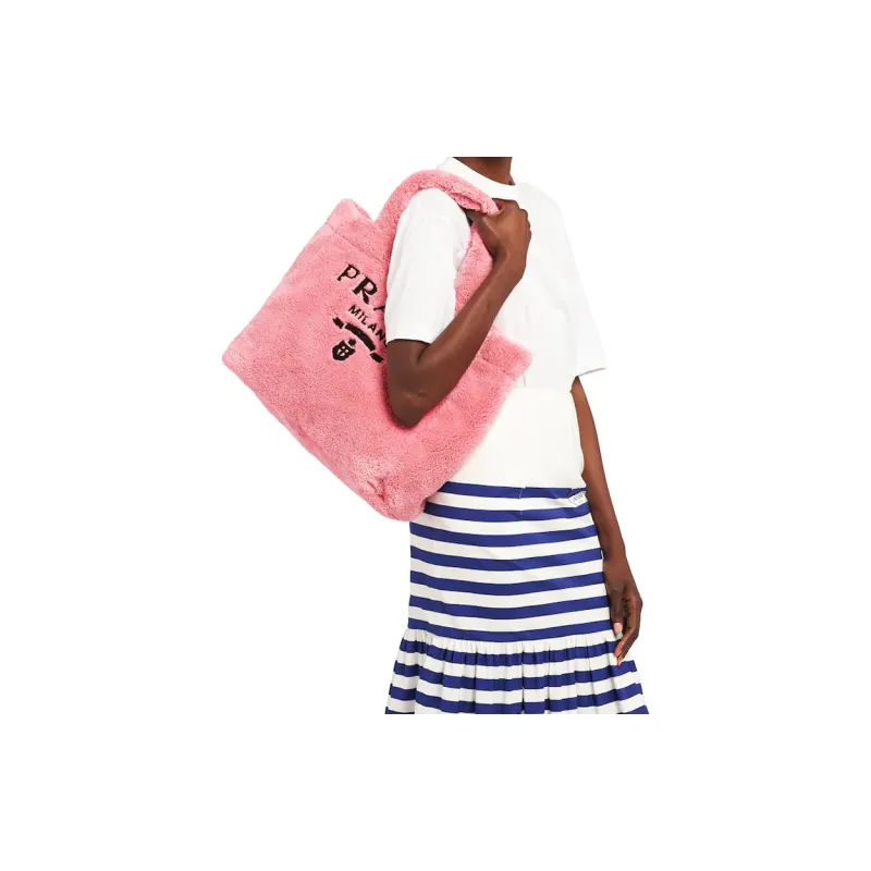 PRADA Plush Tote Bag Shopping Bag Handbag Women's Petal Pink/Black-3