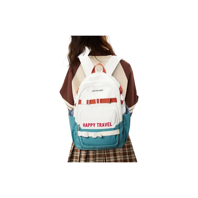 JEANSWEST Fabric Backpack Laptop Bag Regular Women's Blue White-5