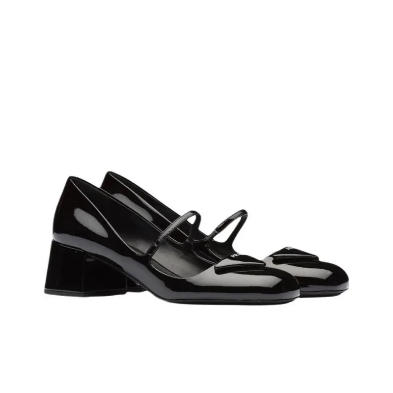 PRADA Patent Logo Mary Jane Shoes 'Black' Women's-2
