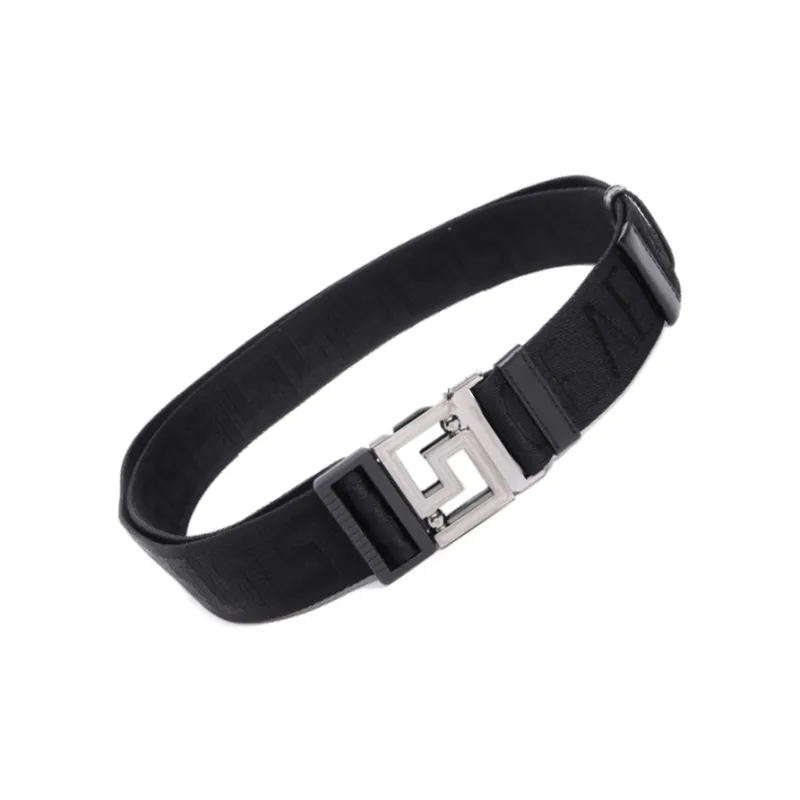 VERSACE Logo Design Smooth Buckle Calfskin Polyester Leather Belts Men's Black Width: 4CM-2