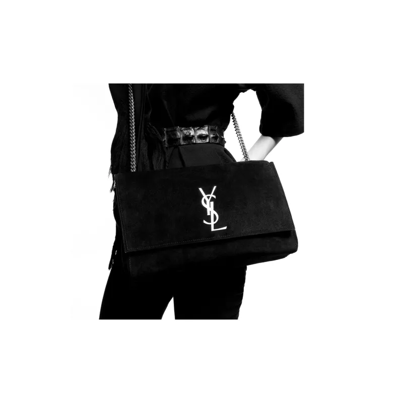 SAINT LAURENT KATE Cow Split Leather With Sheepskin Chain Bag, Crossbody Bag, Shoulder Bag Women's Gray Khaki Color-5
