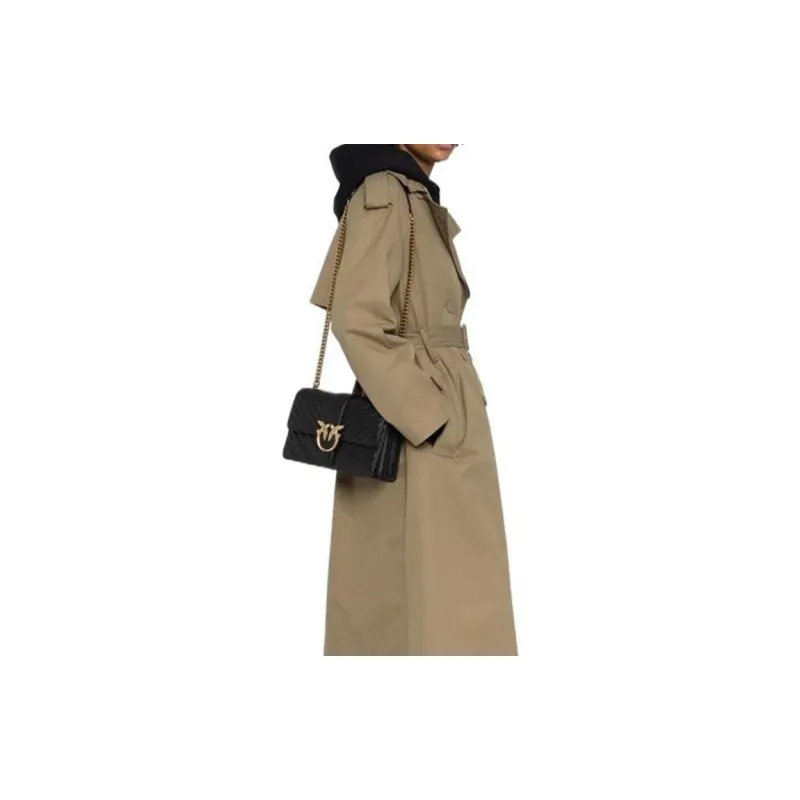 PINKO Love Icon Leather Crossbody Bag, Shoulder Bag Women's Black-3