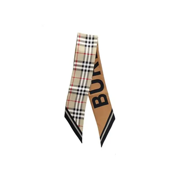 Burberry Women's Vintage Check Logo Print Silk Skinny Scarf-2