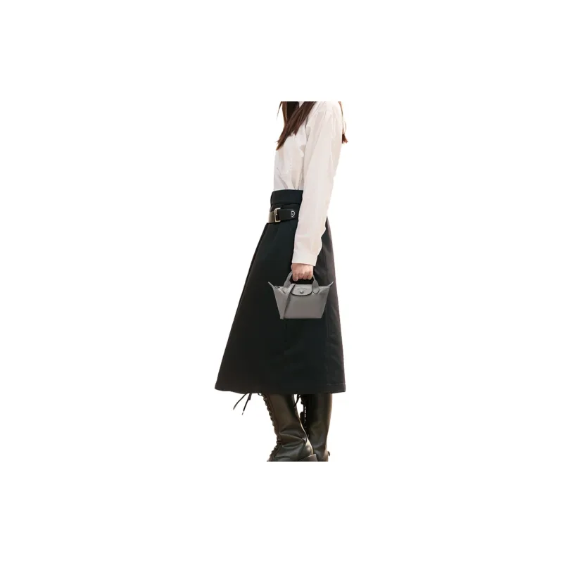 LONGCHAMP Le Pliage Cuir Sheepskin Dumpling Bag, Shoulder Bag, Crossbody Bag, Handbag Mini Women's Streptopelia Gray-6