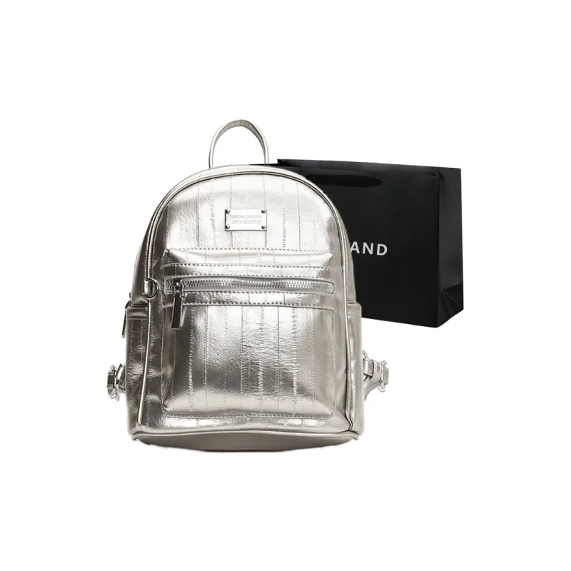 PINK·LAND PU Backpack Regular Women's White/Silver/Black-6