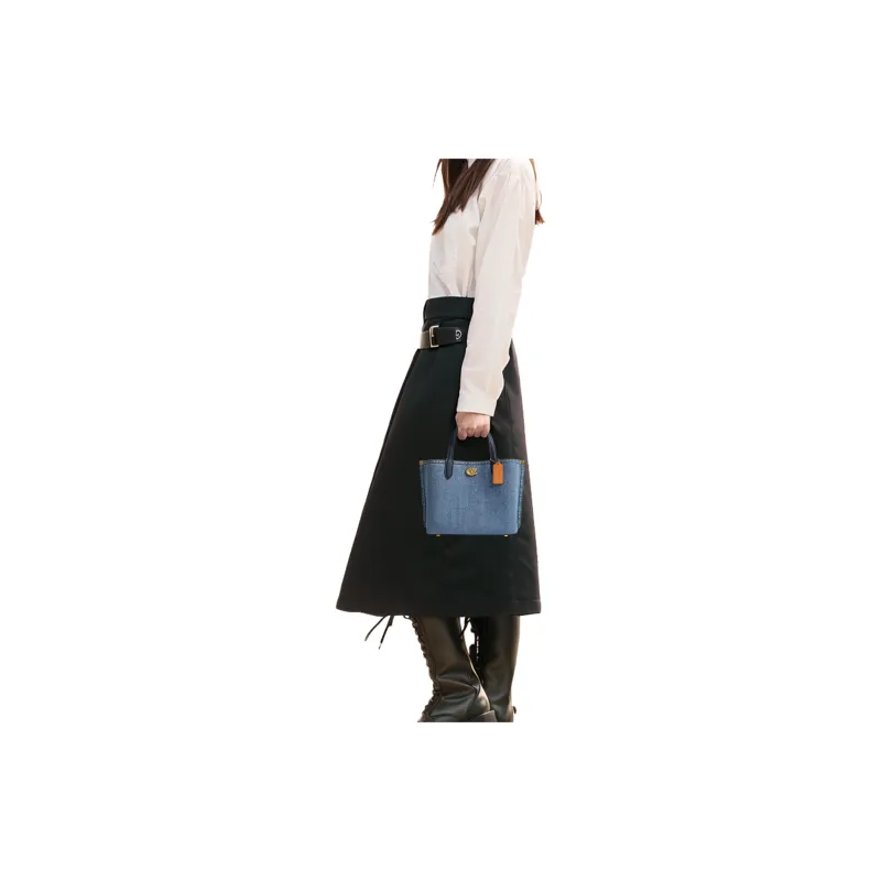 COACH Willow Denim Shoulder Bag Crossbody Bag Handbag Medium Size Women's Brass & Indigo-6